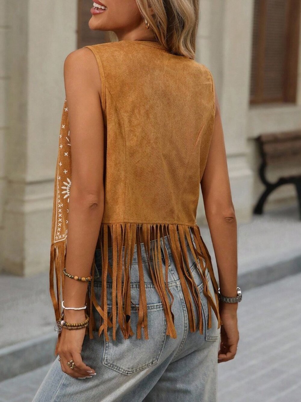 Yellow Boho Women's Sleeveless Jacket - Picture 2 of 7